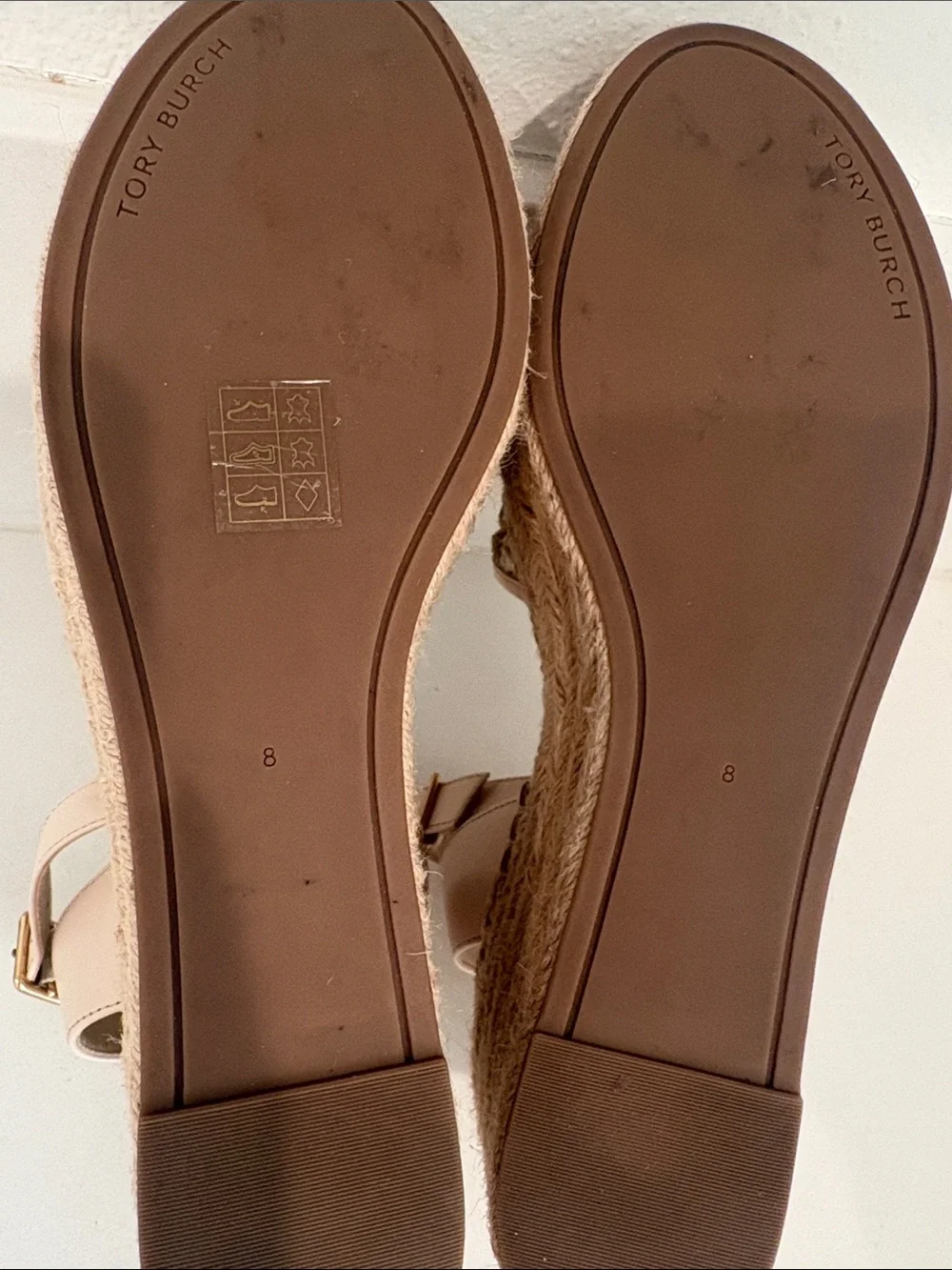 Tory Burch Woven Espadrille Platform Sandals in Ivory Leather Size 8